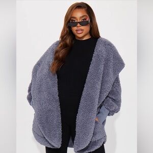 Faux Sherpa Jacket - Slate Blue Ashley By 26 International